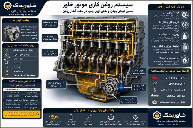 علت افت فشار روغن موتور خاور چیست؟ آشنایی با وظیفه اویل پمپ و نقش یاتاقانها